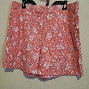 NWT J.Crew Linen Blend Shorts Floral Vacation Beach Island Coral Size 14